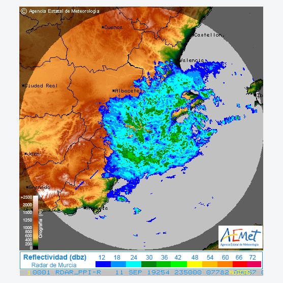  Imagen captada por el radar de Murcia el 11 de septiembre