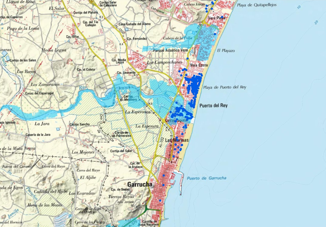 Figure 3: Overflowing of the river Antas at its mouth in Vera-Playa. Sources: CCS and SNCZI.