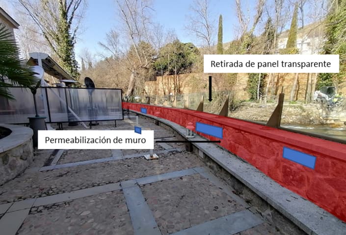 Figura 14. Actuaciones en el muro de protección construido en la terraza del restaurante El Ingenio Chico. Fuente: MITERD.