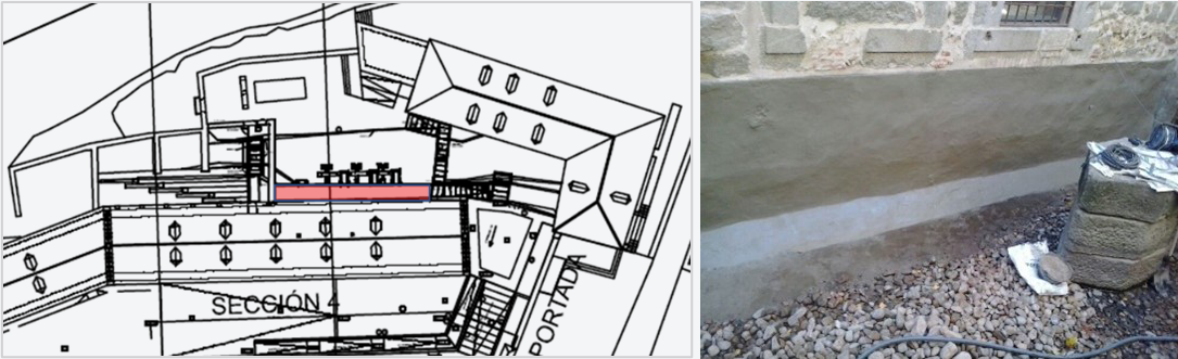 Figure 17. Floor plan showing the location of the channel to be waterproofed and a detail of the channel. Source: The Royal Mint.